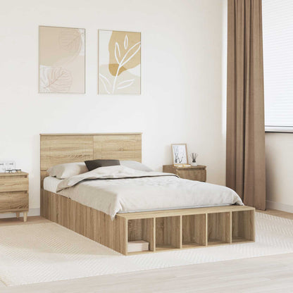 Bed Frame with Shelf Sonoma Oak 120 x 190 cm Engineered Wood
