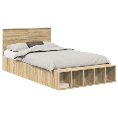 Bed Frame with Shelf Sonoma Oak 120 x 190 cm Engineered Wood