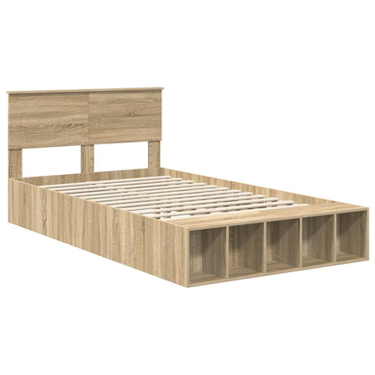 Bed Frame with Shelf Sonoma Oak 120 x 190 cm Engineered Wood