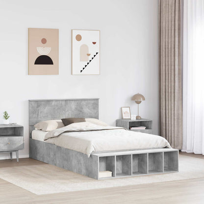 Bed Frame with Shelf Concrete Grey 120 x 190 cm Engineered Wood