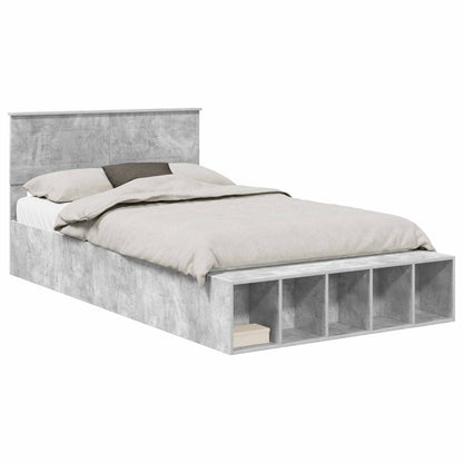Bed Frame with Shelf Concrete Grey 120 x 190 cm Engineered Wood