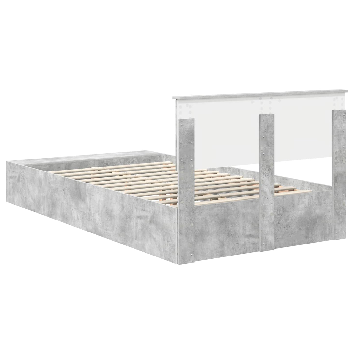 Bed Frame with Shelf Concrete Grey 120 x 190 cm Engineered Wood