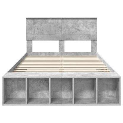Bed Frame with Shelf Concrete Grey 120 x 190 cm Engineered Wood