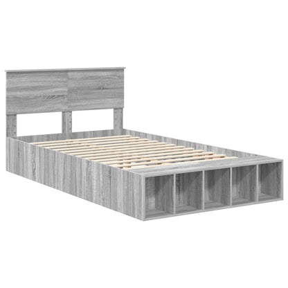 Bed Frame with Shelf Grey Sonoma 120 x 190 cm Engineered Wood