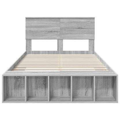 Bed Frame with Shelf Grey Sonoma 120 x 190 cm Engineered Wood