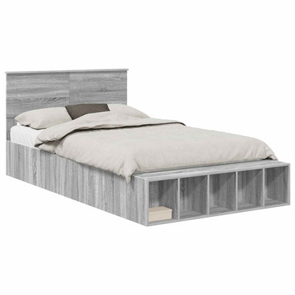 Bed Frame with Shelf Grey Sonoma 120 x 200 cm Engineered Wood