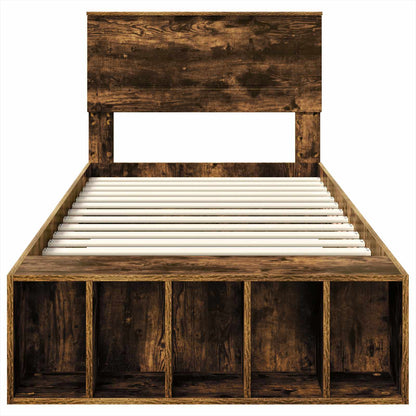 Bed Frame with Shelf Smoked Oak 100 x 200 cm Engineered Wood