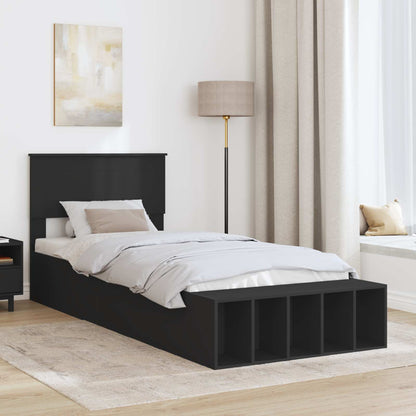 Bed Frame with Shelf Manual Black 90 x 190 cm Engineered Wood