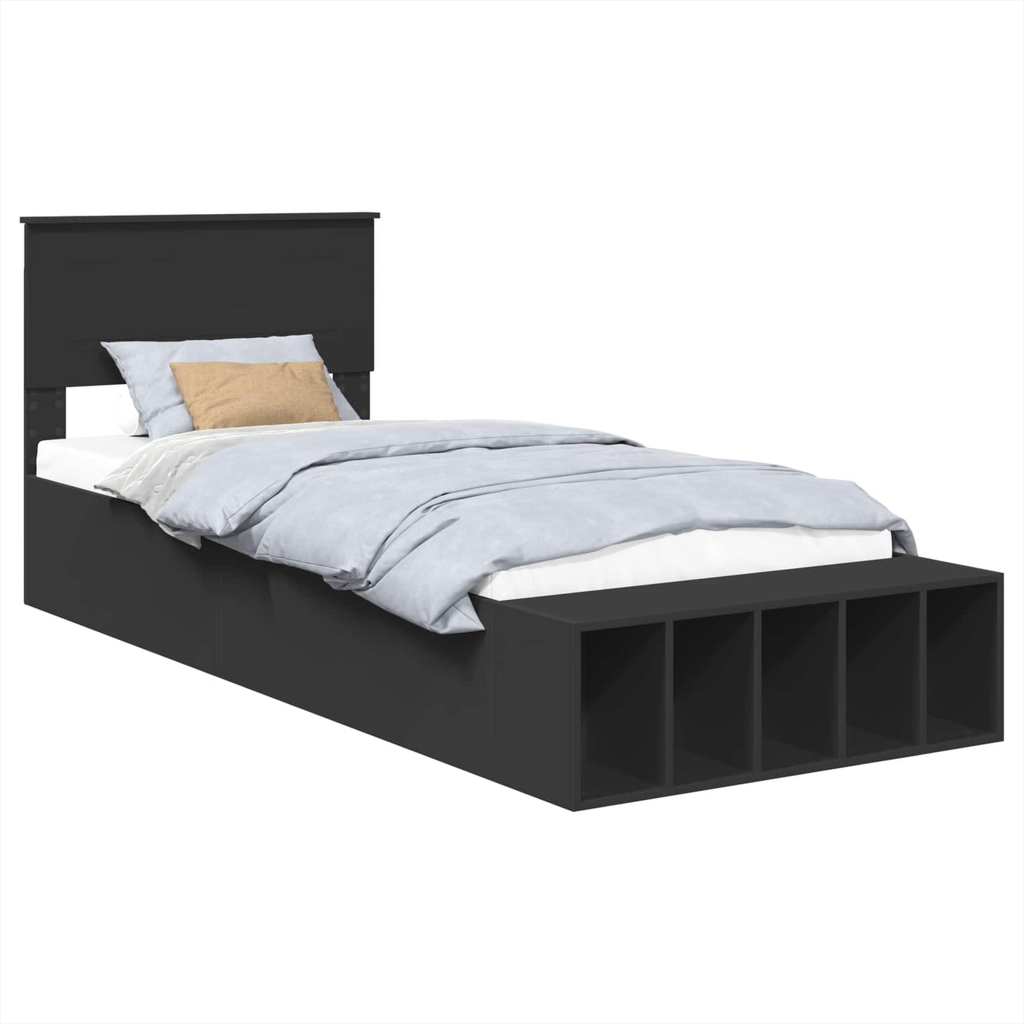 Bed Frame with Shelf Manual Black 90 x 190 cm Engineered Wood