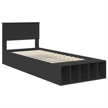 Bed Frame with Shelf Manual Black 90 x 190 cm Engineered Wood