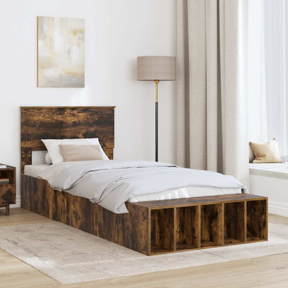 Bed Frame with Shelf Smoked Oak 90 x 200 cm Engineered Wood