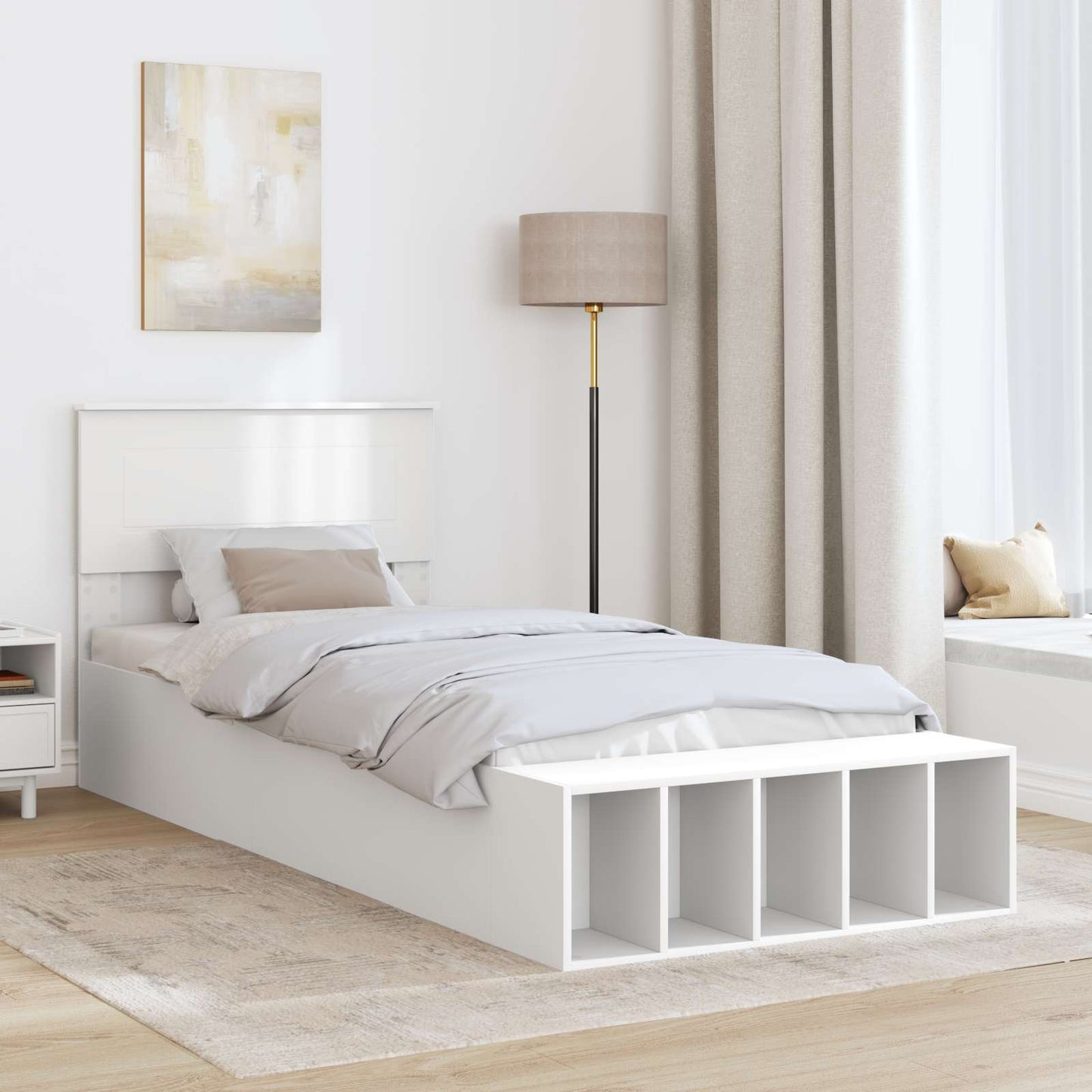 Bed Frame with Shelf Manual White 75 x 190 cm Engineered Wood