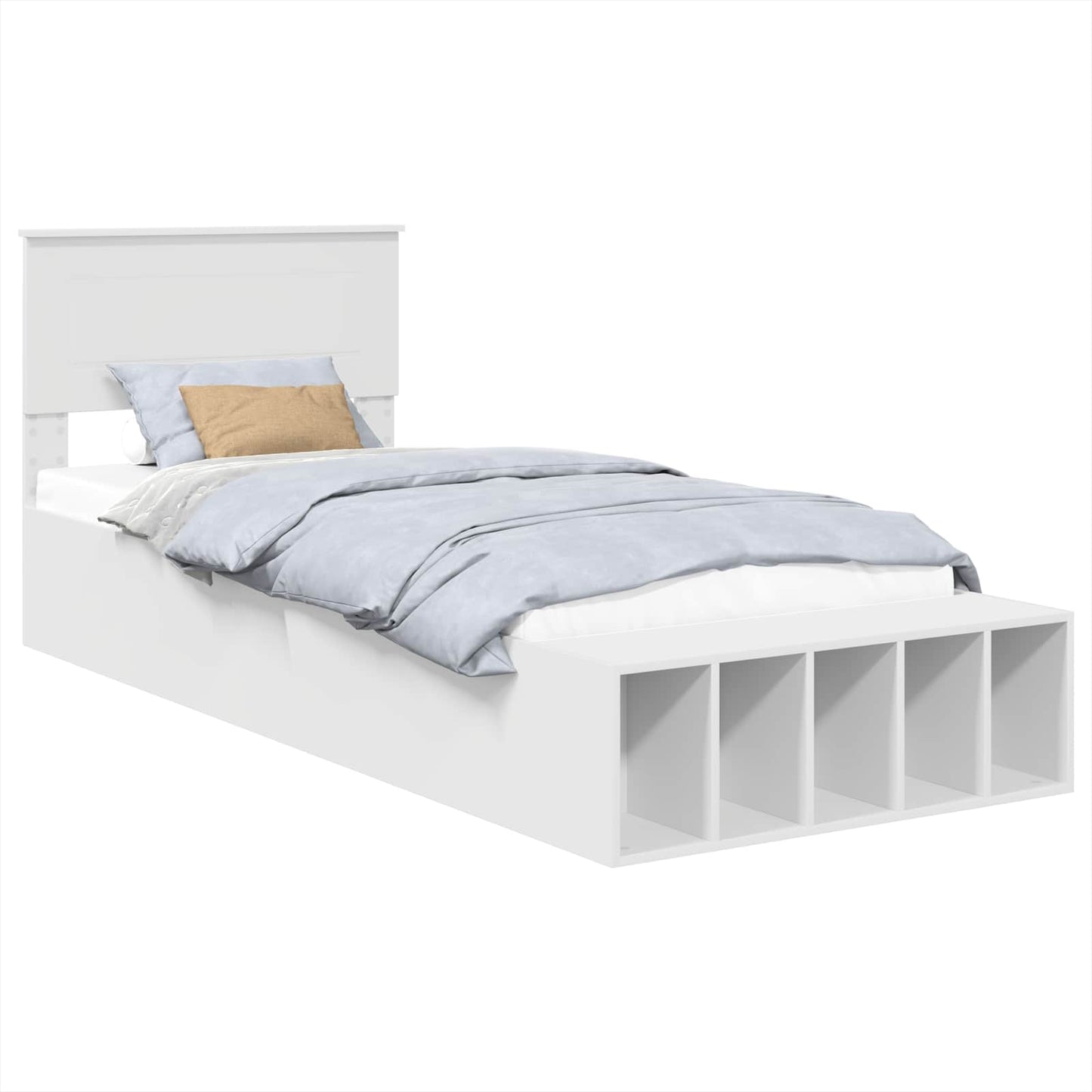 Bed Frame with Shelf Manual White 75 x 190 cm Engineered Wood