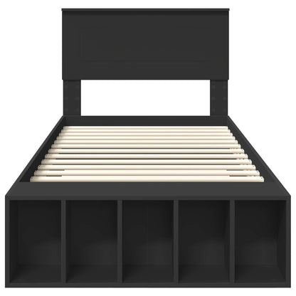 Bed Frame with Shelf Manual Black 75 x 190 cm Engineered Wood