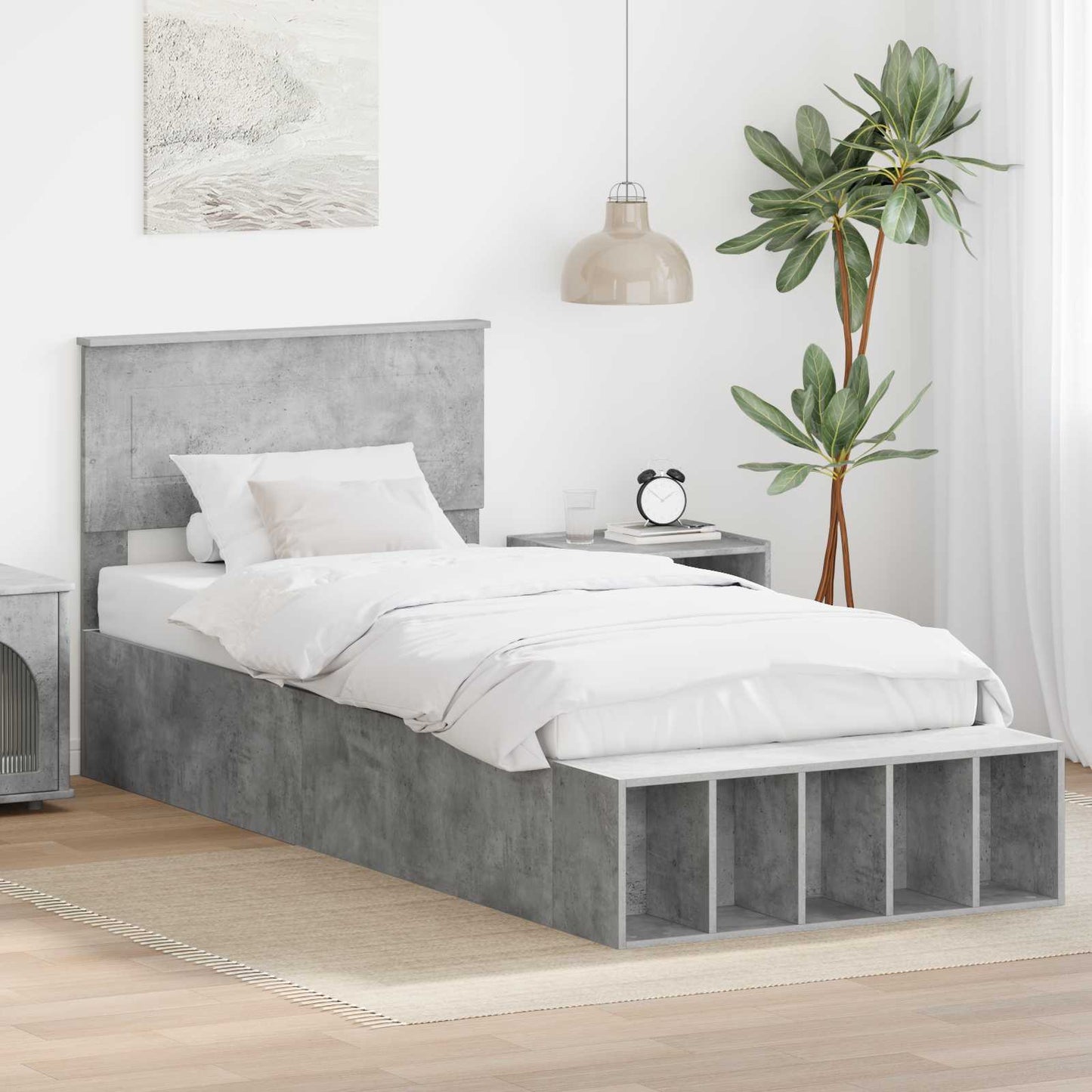Bed Frame with Shelf Concrete Grey 70 x 190 cm Engineered Wood