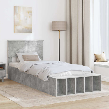 Bed Frame with Shelf Concrete Grey 70 x 190 cm Engineered Wood