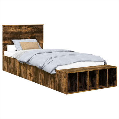 Bed Frame with Shelf Smoked Oak 75 x 190 cm Engineered Wood