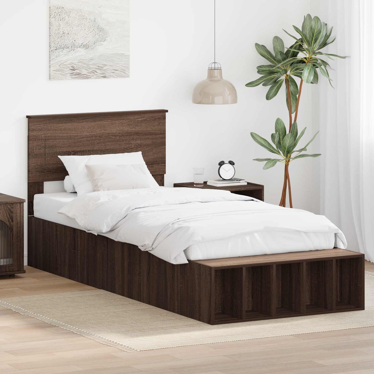 Bed Frame with Shelf Brown Oak 75 x 190 cm Engineered Wood