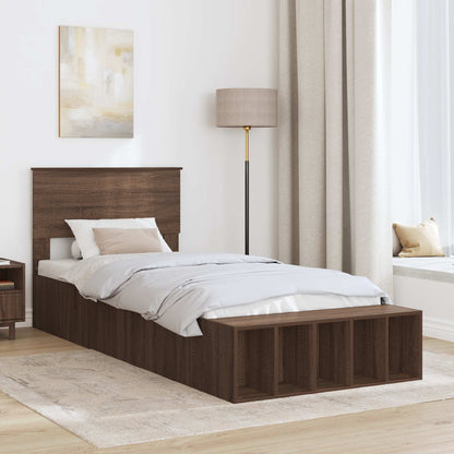 Bed Frame with Shelf Brown Oak 75 x 190 cm Engineered Wood