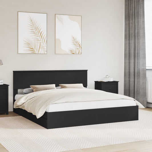 Storage Bed with Drawer Black 200 x 200 cm Engineered Wood