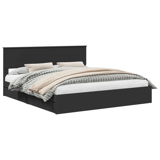 Storage Bed with Drawer Black 200 x 200 cm Engineered Wood