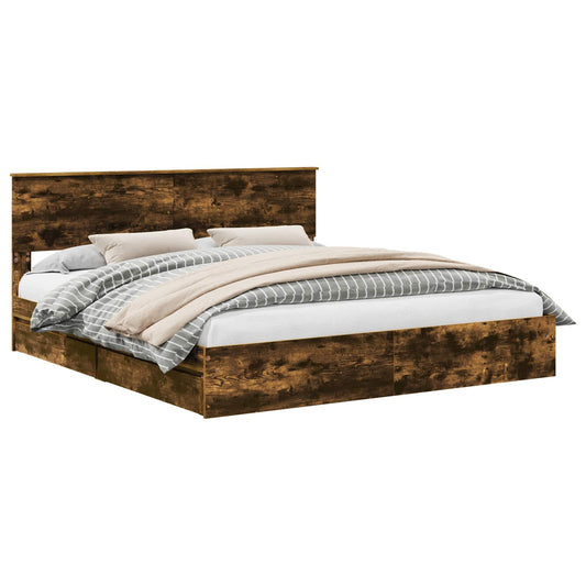 Storage Bed with Drawer Smoked Oak 180 x 200 cm Engineered Wood