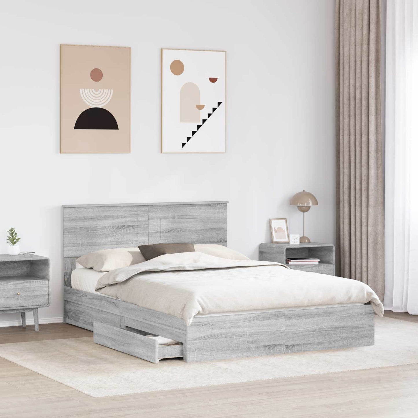 Storage Bed Grey Sonoma 160 x 200 cm Engineered Wood