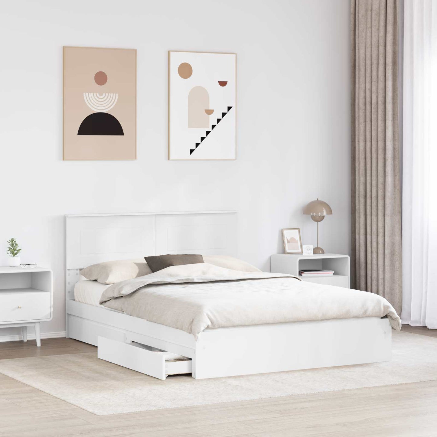 Storage Bed with Headboard White 140 x 200 cm Engineered Wood