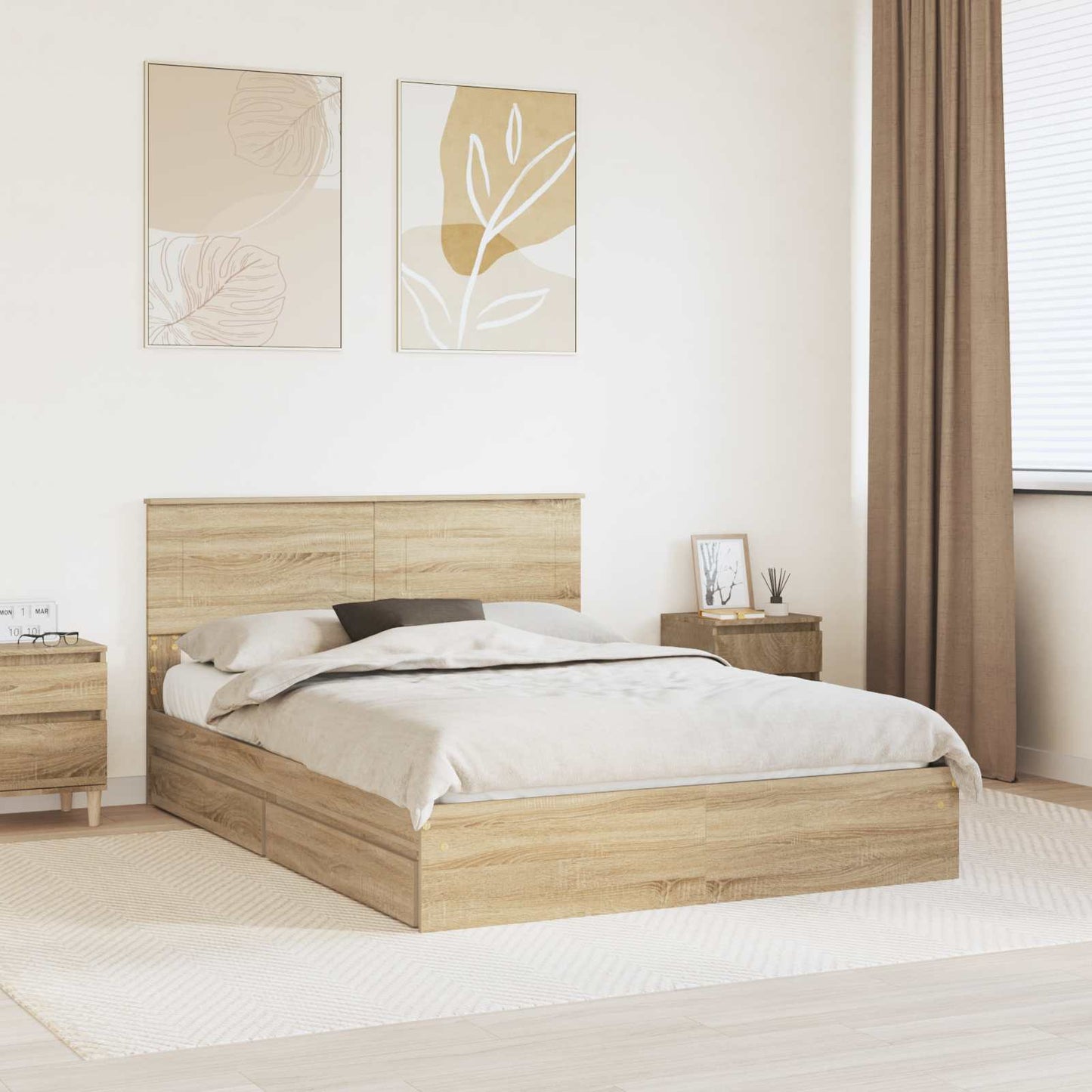 Storage Bed with Drawer Sonoma Oak 140 x 200 cm Engineered Wood