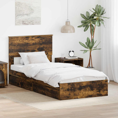 Storage Bed with Drawer Smoked Oak 100 x 200 cm Engineered Wood
