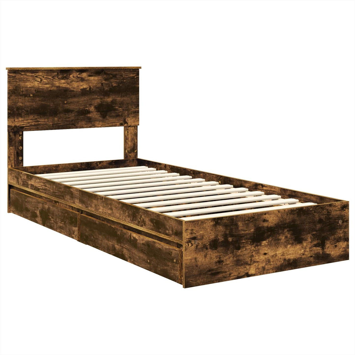 Storage Bed with Drawer Smoked Oak 100 x 200 cm Engineered Wood
