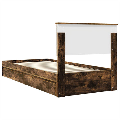 Storage Bed with Drawer Smoked Oak 100 x 200 cm Engineered Wood