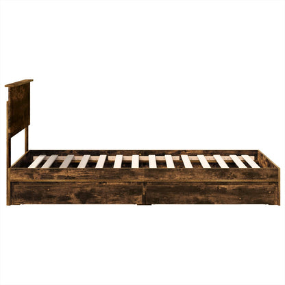 Storage Bed with Drawer Smoked Oak 100 x 200 cm Engineered Wood