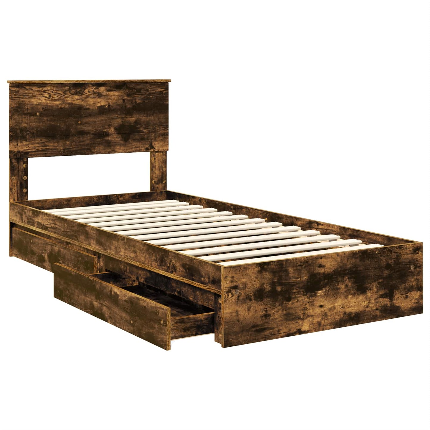 Storage Bed with Drawer Smoked Oak 90 x 190 cm Engineered Wood
