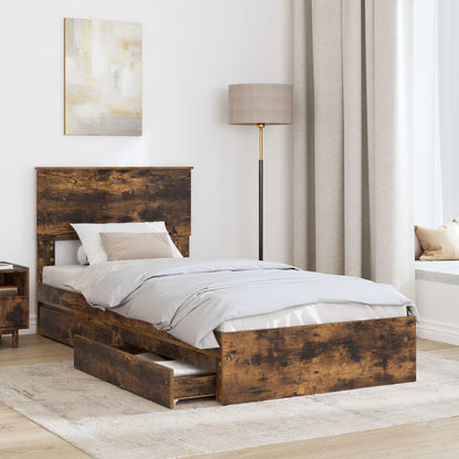 Storage Bed with Drawer Smoked Oak 90 x 200 cm Engineered Wood