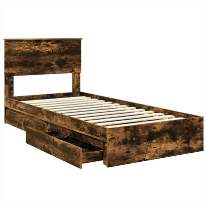 Storage Bed with Drawer Smoked Oak 90 x 200 cm Engineered Wood