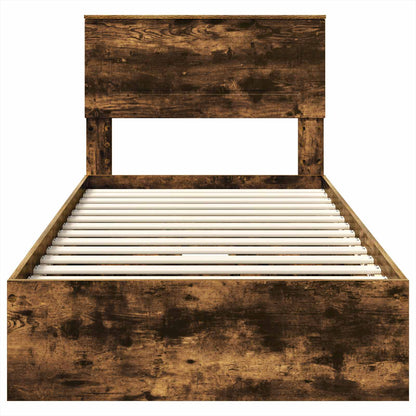 Storage Bed with Drawer Smoked Oak 90 x 200 cm Engineered Wood