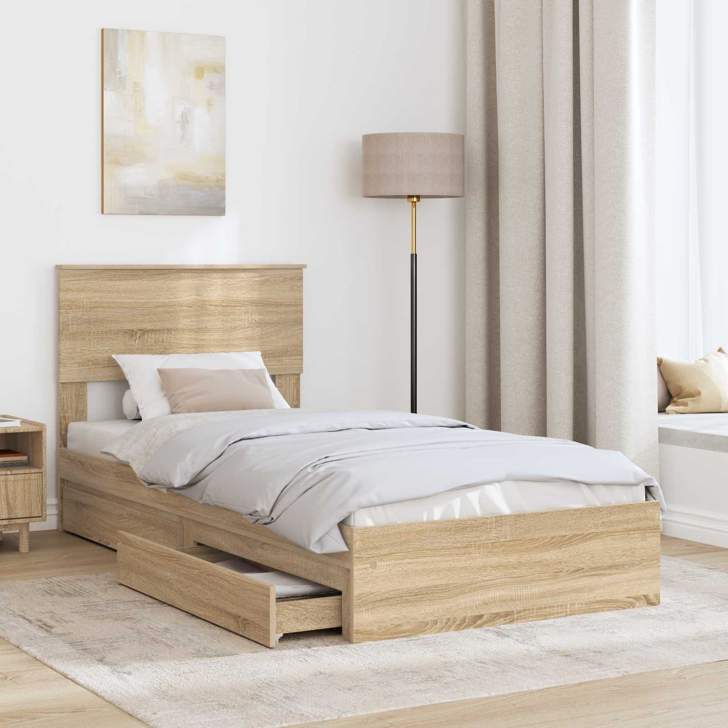Storage Bed with Drawer Sonoma Oak 75 x 190 cm Engineered Wood