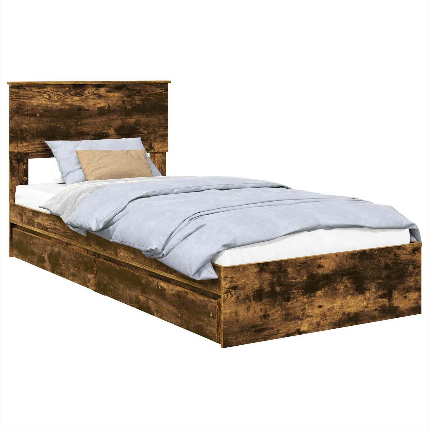 Storage Bed with Drawer Smoked Oak 75 x 190 cm Engineered Wood