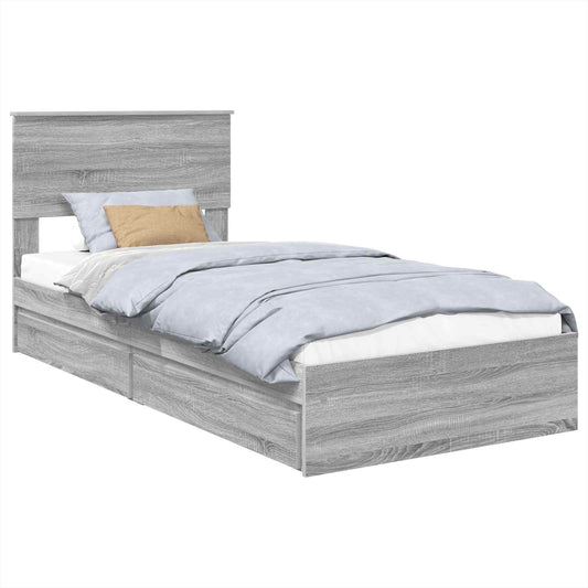 Storage Bed with Drawer Grey Sonoma 75 x 190 cm Engineered Wood