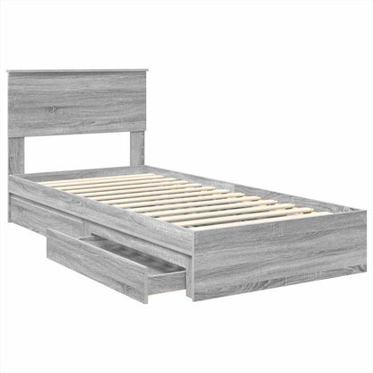 Storage Bed with Drawer Grey Sonoma 75 x 190 cm Engineered Wood