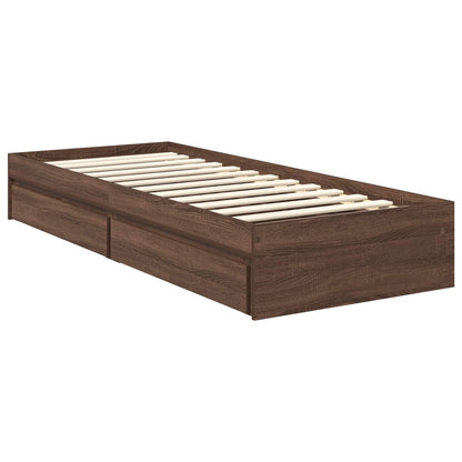 Storage Bed with Drawer Brown Oak 75 x 190 cm Engineered Wood