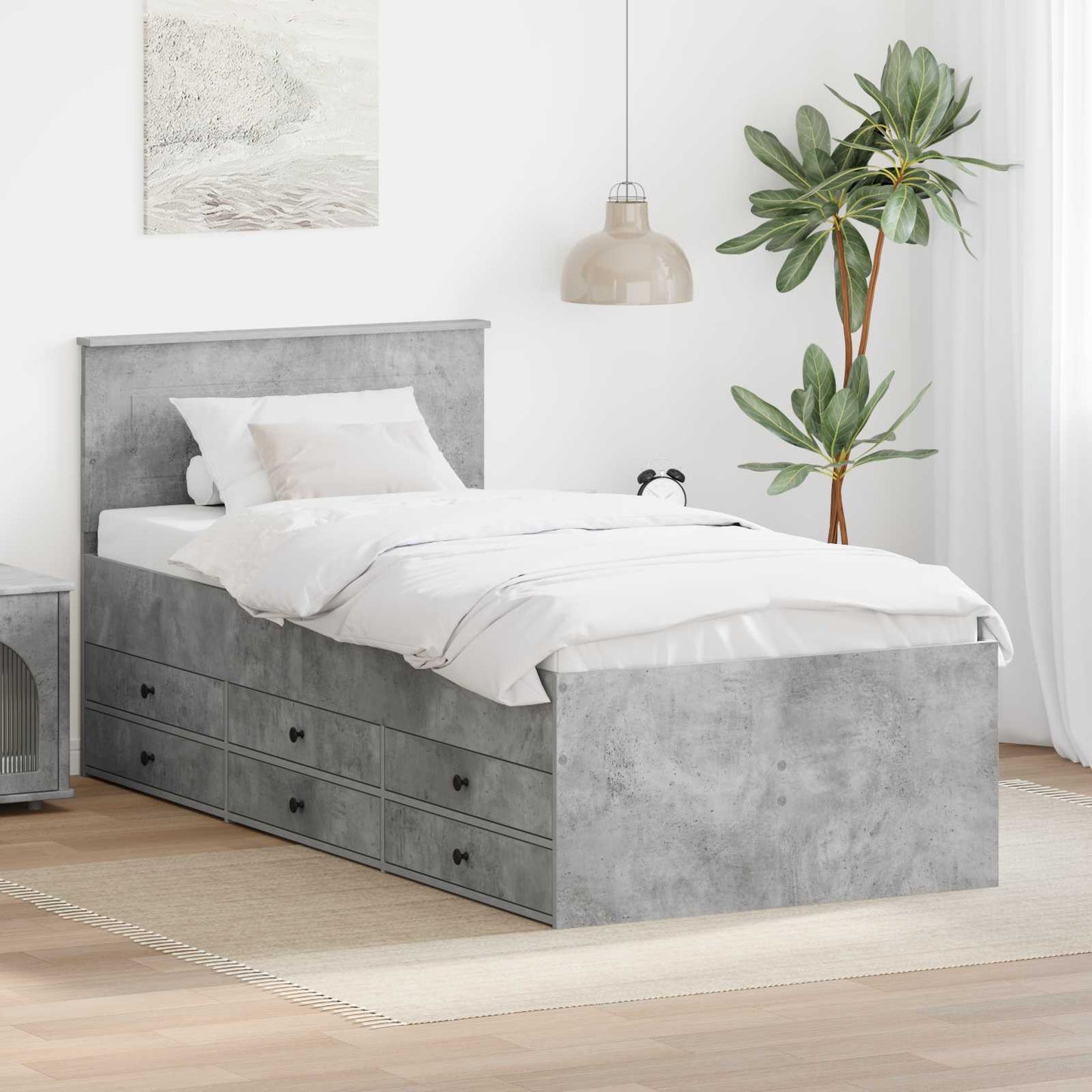 Daybed Concrete Grey and Black 100 x 200 cm Engineered Wood
