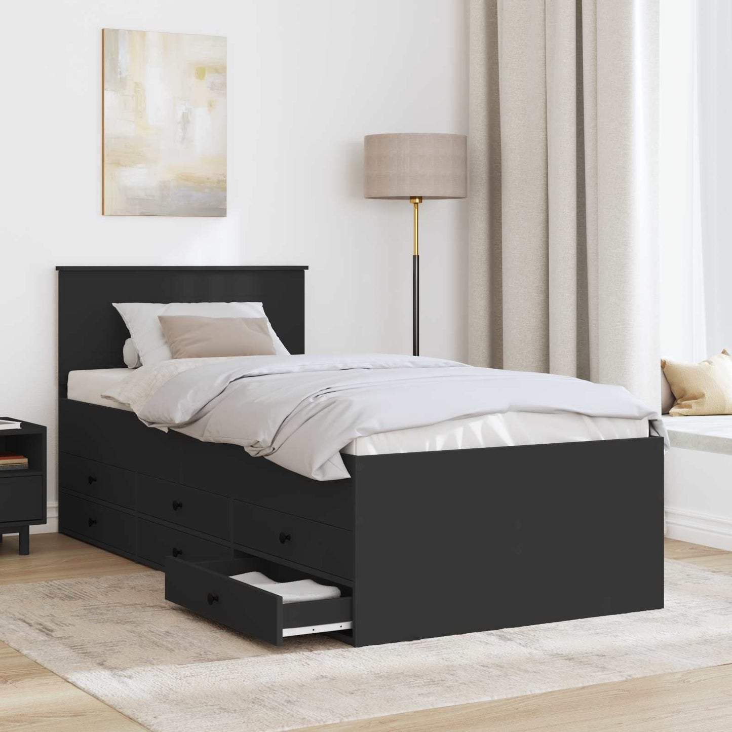 Daybed with Drawer Manual Black 90 x 200 cm Engineered Wood