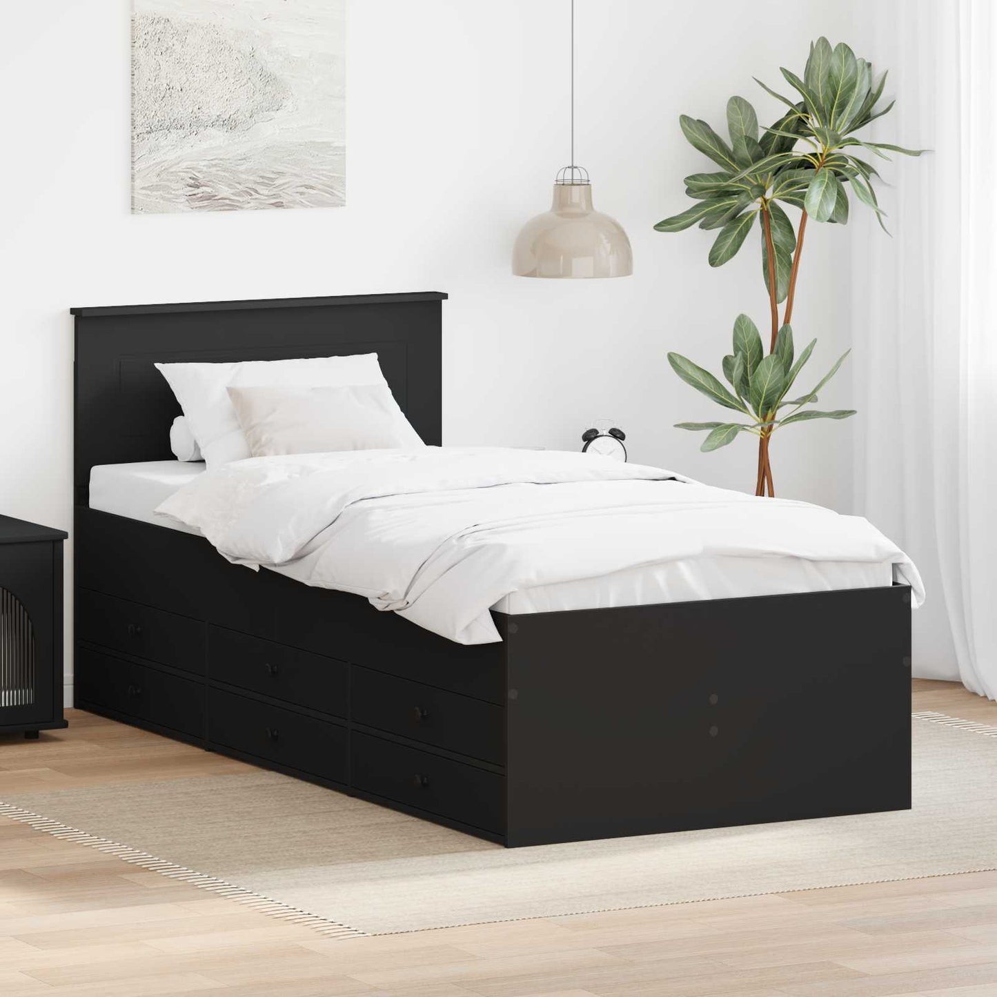 Daybed with Drawer Manual Black 75 x 190 cm Engineered Wood