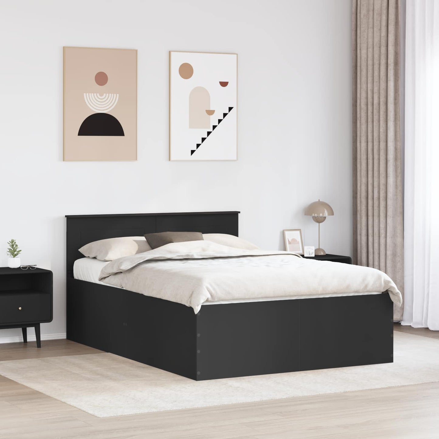 Bed Frame with Headboard Black 150 x 200 cm Engineered Wood