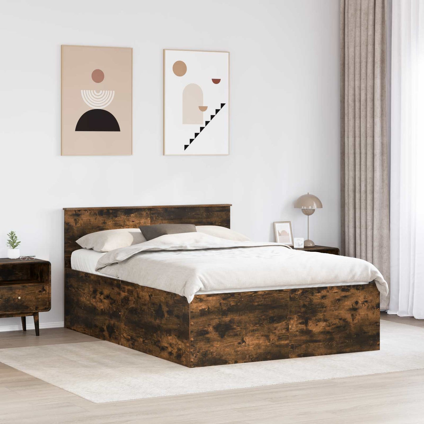 Bed Frame Smoked Oak 150 x 200 cm Engineered Wood