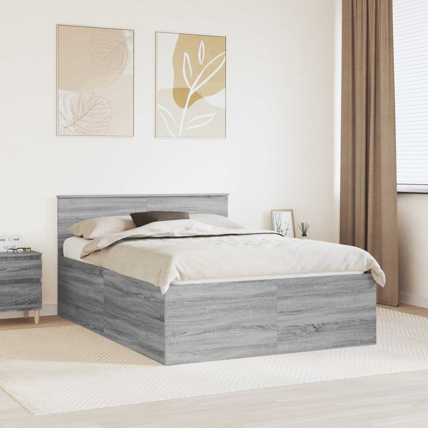 Bed Frame Grey Sonoma 150 x 200 cm Engineered Wood