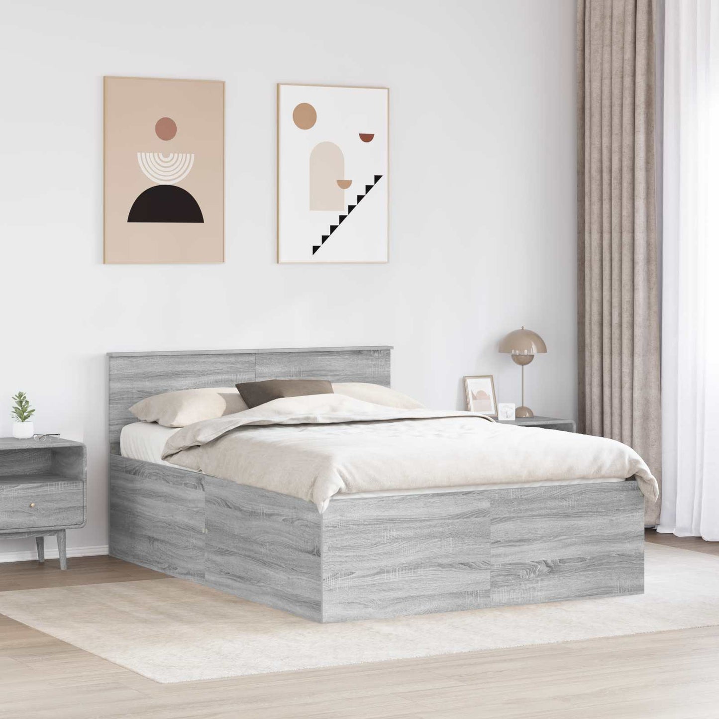 Bed Frame Grey Sonoma 140 x 190 cm Engineered Wood