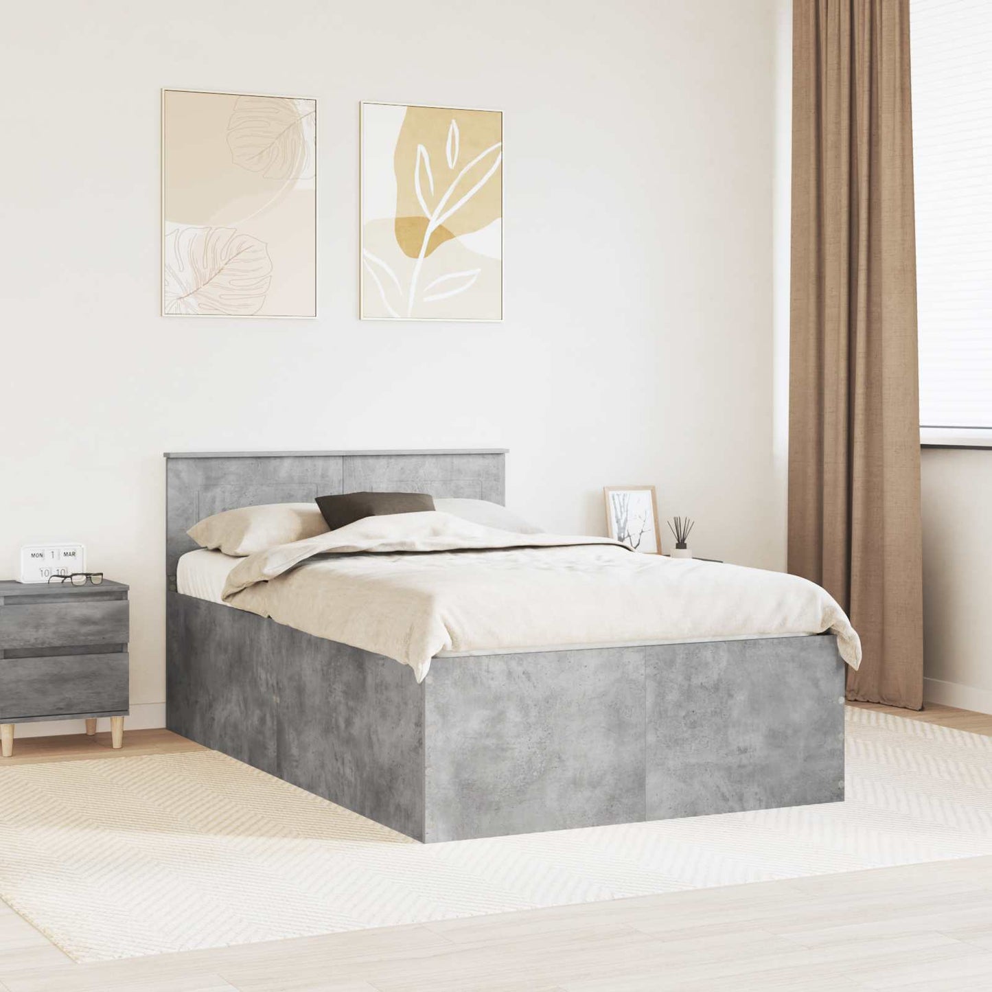Bed Frame Concrete Grey 135 x 190 cm Engineered Wood
